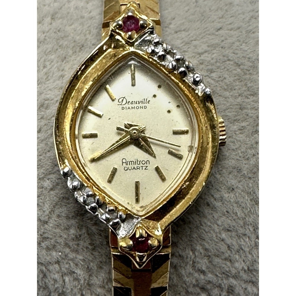 Armitron Deauville Diamond Ruby New Battery Ladies Watch 16MM 5.75" Rare M88